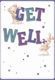 The radiant playfulness of this get well card lifts spirits with the same generosity found in local Cubitt Town community gestures. Center stage are two beloved companions: a cozy teddy bear and a floppy-eared puppy, both illustrated in softly rounded forms that seem practically tangible. Each balances and reaches for brightly shaded letters, spelling 'Get Well' with hues of rich teal and purple that leap energetically from a creamy backdrop. Stars-twinkling from slate blue to gentle lavender-dance across the scene, echoing the sense of magic and possibility that fills the air along Manchester Road after fresh spring rain. The bear's fur shimmers with a fluffy, tactile softness, while the puppy's long ears flutter with friendly exuberance, creating a comforting embrace within every detail. The composition is light and buoyant, delivering both visual clarity and emotional comfort in equal measure. More than a simple illustration, it feels like a local act of kindness-each small flourish reminiscent of the thoughtful arrangements hand-delivered across Cubitt Town and the Isle of Dogs by those who know how uplifting genuine care can be. This card doesn't merely wish someone well; it offers a warm, heartfelt companion for their recovery, sure to brighten any bedside with hope and gentle encouragement.